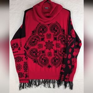 594-Desigual Red and Black Patterned Sweater